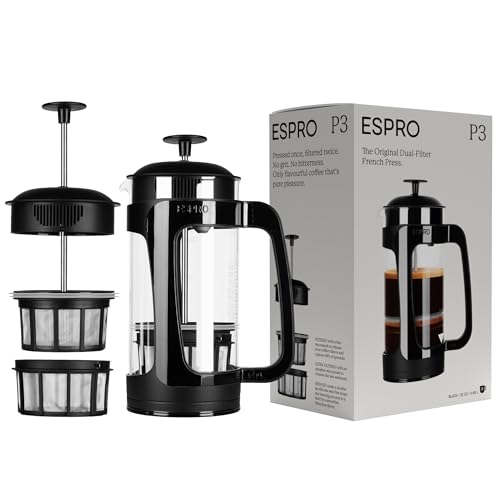 ESPRO - P3 French Press - Double Micro-Filtered Coffee and Tea Maker, Grit-Free and Bitterness-Free Brews, Ideal for Loose Tea and Coffee Grounds - (Black, 32 Oz)