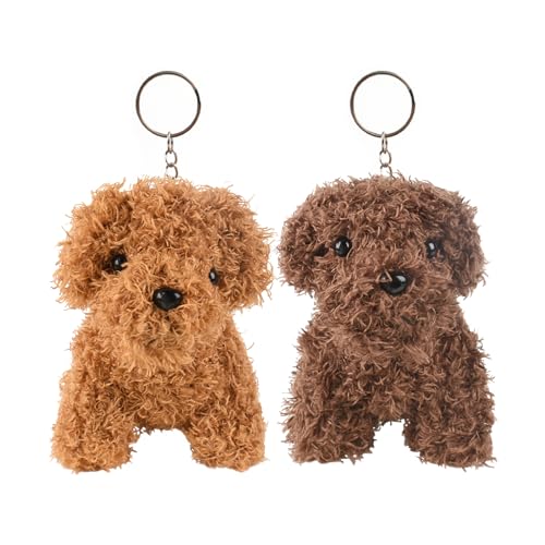 Redvigh Cute Plush Dog Keychain 2PCS, Stuffed Animal Dog Key Chain Plush Dog Pendant Novelty Dog Keyrings Roll Plush for Party Favors Bag Car Decoration 5Inch