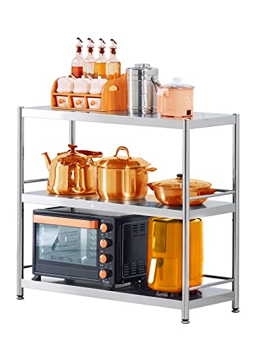 susunnus Stainless Steel Shelves 3 Tier Storage Shelves for Kitchen Garage Shelves Heavy Duty Shelving Metal Shelving Units and Storage Kitchen Industrial Storage Rack(with Guardrails)