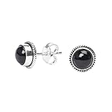 Black Onyx Stone Stud Post Earrings, 925 Sterling Silver Gemstone Earring 6 MM Round Girls Women Gift