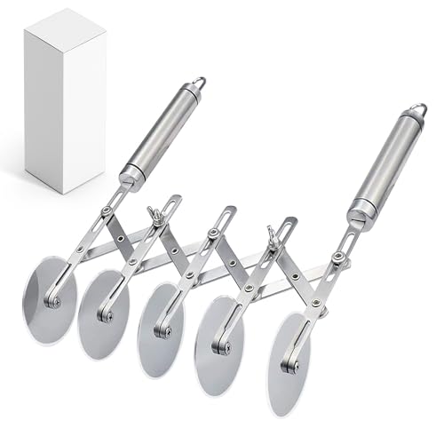 5-Wheel Professional Pastry Cutter - Stainless Steel Pizza & Dough Tool, Multi-Use Kitchen Utensil for Baking, Lattice Cutting, Cookie Dividing - Heavy Duty Pastry Wheel with Ergonomic Handle