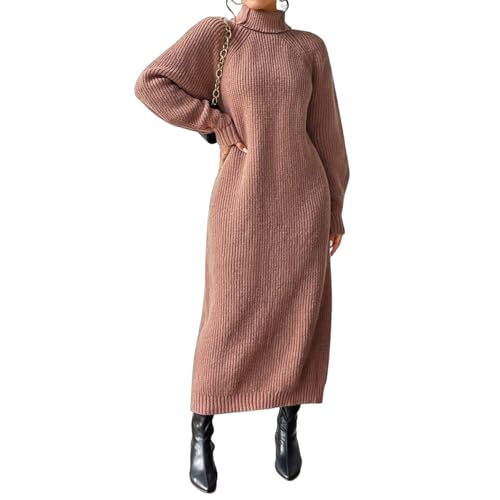 LIGHT DOT Women's Winter Sweater Oversized Long Sleeve Knit Dress Loose Pullover Maxi Bell Sweater Dress (Brown, XS)