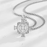 EUDORA S925 Sterling Silver St Benedict Medal San Benito Cross Necklace for Women Men, Vintage Saint Benedict Amulet Pendant Christian Catholic Jewelry Gifts for Women Mens Brother Father, 22"+20"