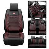 KCTOELNOR 7 Car Seat Covers fit for Mazda CX-90 2020-2025, Front and Rear Split Bench Seat Protectors Anti-Slip & Wear-Resistant Faux Leather(7 Seat Standard, Black-Red