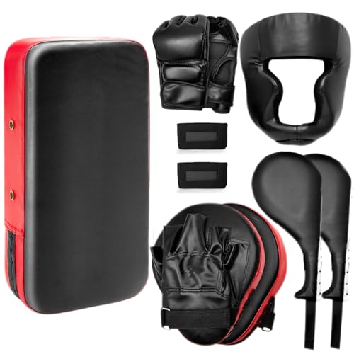 Gemscream 10 In1 Punching Mitts Kick Pad Set Taekwondo Pads Boxing Mitts Focus Pads Boxing Gloves Safety Head Guard Wrist Band for Kickboxing, Karate, Muay Thai, MMA Training(Black)