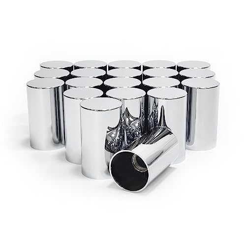 Grandroad auto 20 Pack Lug Nut Covers, 33mm by 3-1/2" Thread On Flat Top Cylinder Nut Cover Caps ABS Chrome Plastic Anti-Rust Screw-on Lug Nut Covers for Semi Trucks Trailers