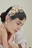 BABEYOND 1920s Fascinator Mesh Flower Pearl Veil Headband Bridal Wedding Tea Party Fascinator Veil for Women