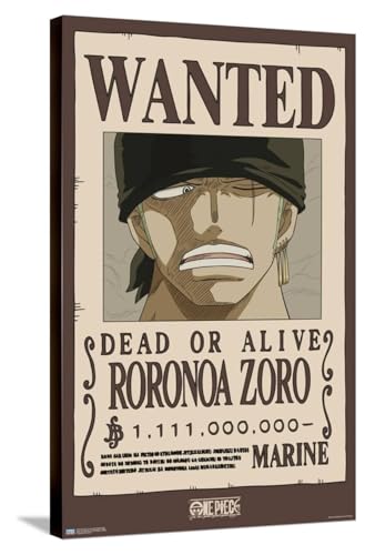 Trends International One Piece - Roronoa Zoro Wanted Poster Canvas Wall Poster, 22.37" x 34.00", Stretched Canvas