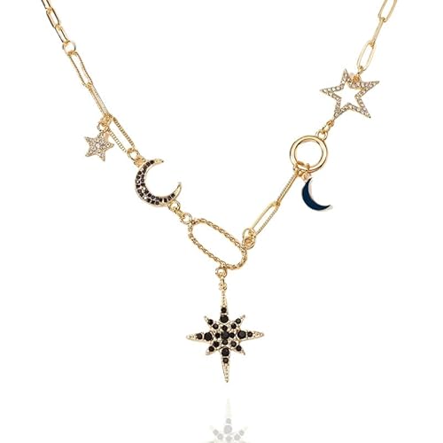 PEAINJ Charm Necklace for Women 18K Gold Plated Necklace Chunky jewelry Star Moon Pendant Necklace Aesthetic Accessories 4