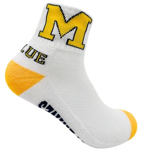 Donegal Bay Michigan Wolverines Unisex Go Blue Quarter Socks, White, One Size, NCAA Officially Licensed - DB Fan Gear