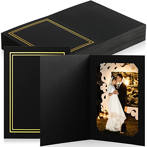 Fainne 100 Pcs Photo Folders for 4x6 or 5x7 Pictures Photo Frame Note Cards Paper Greetings Cardboard Picture Frame Inserts Cards Picture Insert Notecard for Portraits(Black)