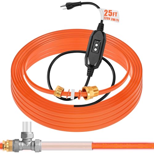 Relaxweex 25 Ft In Pipe Heating Cable Prevents from Freezing, Internal Self Regulating Heat Trace Cable for Safe Drinking Water, 3/4 NPT Fitting, 120 V, 3 W/FT