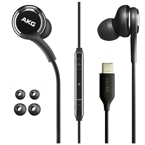 Samung AKG Earbuds for Samsung Galaxy S24 Ultra, Galaxy S23, Galaxy S22, Galaxy S21, Note 10, iPhone 15 Pro Max - Original USB Type C in-Ear Earbud USBC Headphones with Remote & Mic USB-C - Black