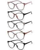 EYEURL 5 Pack Cat Eye Reading Glasses for Women-Blue Light Glasses for Woman Fashion Readers with Spring Hinge Computer reading glasses.1.5