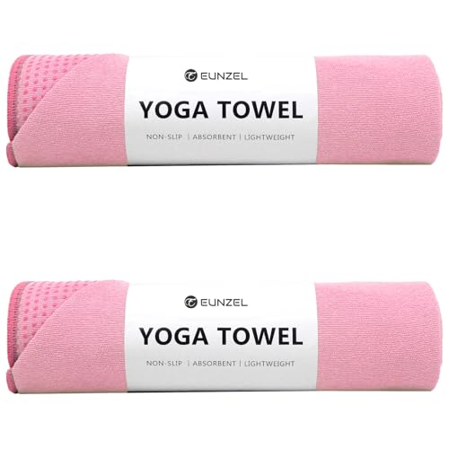 Eunzel 2 Pack Hot Yoga Towel with Grip Dot, Non Slip Yoga Mat Towe Sweat Absorbent Towel for Hot Yoga,Bikram, Pilates and Fitness 72" x 24", Pink