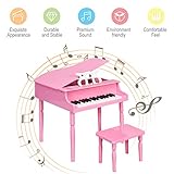 Costzon Classical Kids Piano, 30 Keys Wood Toy Grand Piano with Music Stand and Bench, Mini Musical Toy for Child, Ideal for Children's Room, Toy Room, Best Gifts (Straight Leg, Pink)