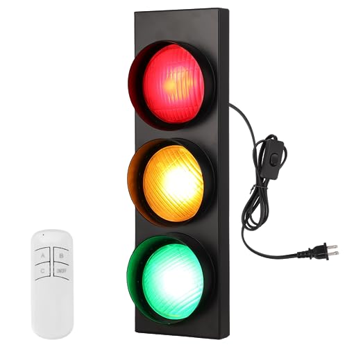 yeesport Traffic Light Wall Lamp, Retro Traffic LED Light with Remote Controller, Kids Bedroom Stop Light, Room Decor Light, Vintage Fun Signal Light for Bedroom, Living Room, Club, Bar, Pub (1)
