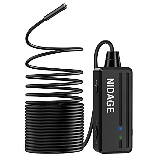 Wireless Endoscope NIDAGE 5.5mm WiFi Borescope 1080P HD Inspection Camera for iPhone Android, Semi-Rigid Snake Drain Sewer Cam IP67 Waterproof Bore Scope Cam with Light, Cool Gadget for Men 33FT