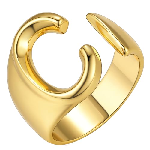 KeyStyle Gold C Initial Ring for Women, Adjustable Letter Alphabet Statement Rings Women’s Initials Ring for Rapper