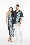 Couple Matching Luau Aloha Shirt Maxi Tank Dress Orchid Paradise Navy XL-L