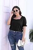 WIHOLL Black Tops for Women Dressy Casual Square Neck Summer Short Sleeve Tshirts S