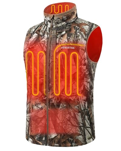Venustas Heated Hunting Vest For Men, 20-Hour Runtime, Rechargeable Heated Camo Vest with Battery Included