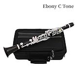 Clarinet Set Professional Performance Clarinet C Tone 17-Key Ebony Silver Plated with Protective Case Professional Clarinet