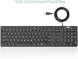 Arteck Backlit USB Wired Full Size Keyboard with Media Hotkey for PC and Laptop