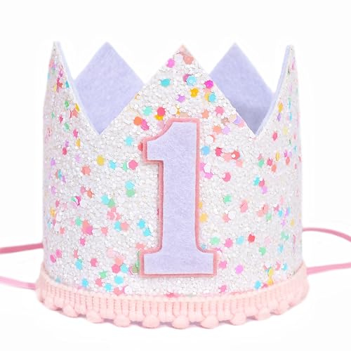 BASCT Pink Sprinkle 1st Birthday Crown for Girls - Soft Felt Costume Headwear with Colorful Dots Craftsmanship, Perfect for Princess Themed Birthday Decorations and Photo Props