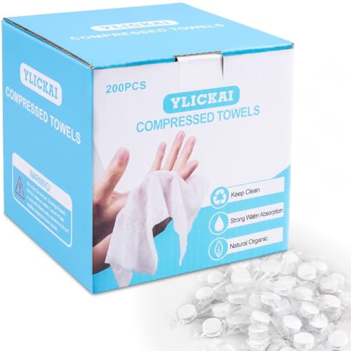 YLICKAI 200 PCS Compressed Towel, Disposable Thicker Portable Towels, Camping Wet Compressed Hand Towel for Travel Camping Home Grooming
