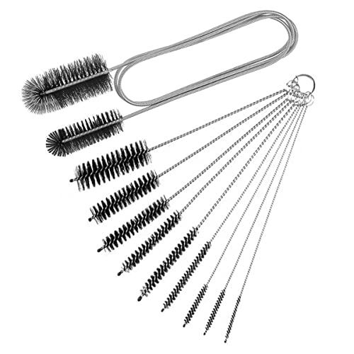 10 Pcs Flexible Drain Brush Straw Cleaner Brush Set,Pipe Cleaners Brush,61Inch Stainless Steel Double-Ended Hose Brush 8.2Inch Nylon Long CPAP Tube Cleaning Brush for Home Kitchen Sink Plumbing
