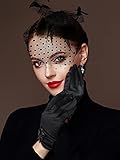 Geyoga 50s Fascinator Hat for Women Funeral Veil Hat Pillbox Cocktail Tea Party Headpiece and Lace Glove(Black,Elegant Style)