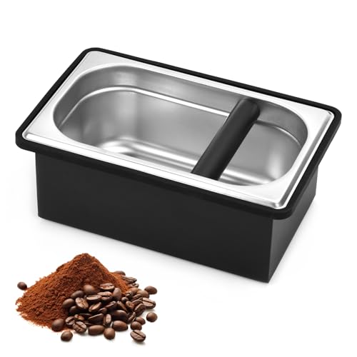 Espresso Knock Box, Stainless Steel Coffee Knock Box Large Capacity Coffee Pucks Container Espresso Machine Tool for Coffee Ground