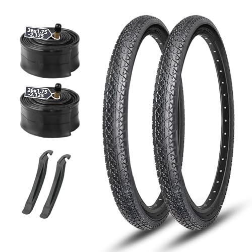 2-Pack Cruiser Bike Tires Set: MOHEGIA 26x2.125 Inch (57-559 mm) Folding Tires, Inner Tubes,and Tire Levers Replacement Kit for Beach Cruiser Bicycle -Black