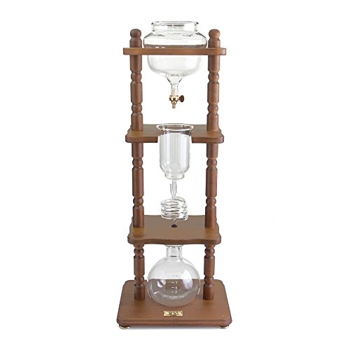 Yama Cold Brew Maker I Ice Coffee Machine With Slow Drip Technology I Makes 6-8 cups (32oz), Large Capacity Cold Brew Coffee Tower, Brown Wood Curved Frame