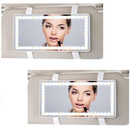 Feisate 2 Pack - Car Mirror Visor Vanity with Rechargeable LED Lights, 3 Light Modes & Dimmable Touch Screen, Large Sun Visor Vanity for Truck, Passenger Princess Car Accessories for Women Girl,White