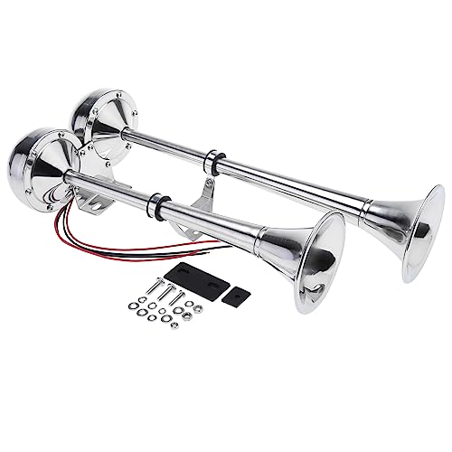NovelBee 12v Stainless Steel Dual Trumpet Horn,125db Marine Boat Electric Horn for Ship Truck RV Trailer (Low and High Tone)