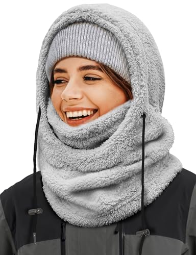 Balaclava Winter Ski Mask for Men Women, Fleece Face Mask Men Women Hat Neck Windproof Hooded Scarf Cold Weather Warm Face Cover (Grey)