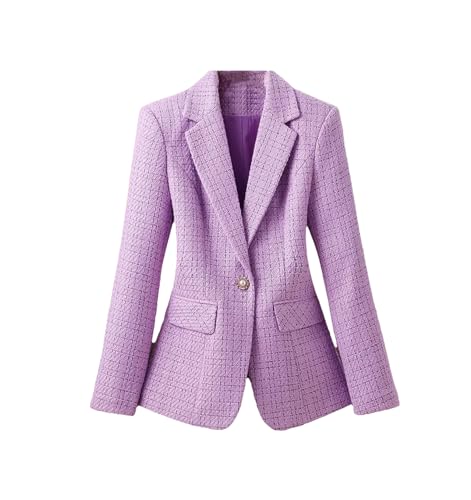 Women Formal Blazer Ladies Long Sleeve Work Wear Coate Tweed Suit Outerwear Purple