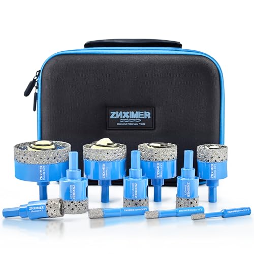 Diamond Core Drill Bits Set - ZNXIMER Porcelain Tile Hole Saw Kit for Ceramic, Granite, Marble and More Drilling - 11pcs Diamond Hole Saw Kit (6/8/10/20/25/28/32/35/45/50/65MM)