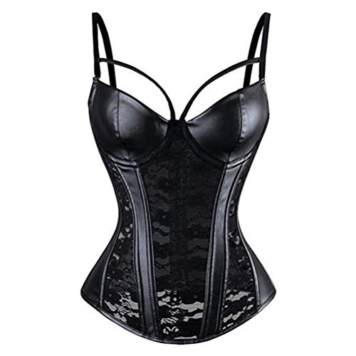 VEENDEO Women's Steampunk Gothic Lace Corset Bustier Faux Leather Bra Lingerie Plus Size S