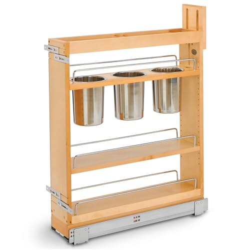 Rev-A-Shelf 5" Pull Out Storage Organizer for Base Kitchen Cabinets w/Soft-Close, Sliding Shelves for Utilities, Utensils or Spices, 448UT-BCSC-5C