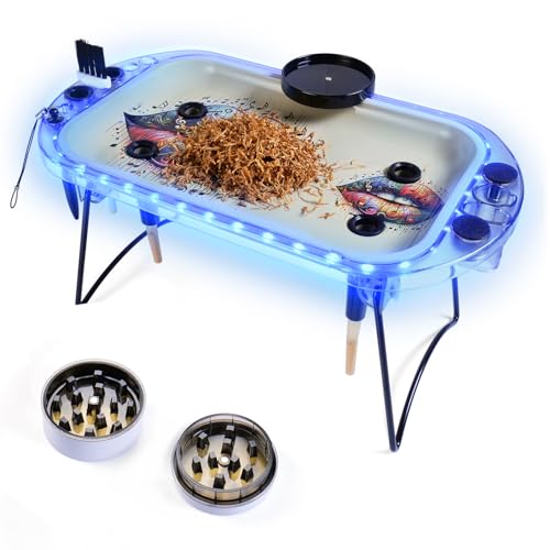 Horns Bee Grinder Rolling Tray – with Herb Grinder & Pre Rolled Cones Loader | Accessories Kit for King Size & 1 1/4 Size | Rolling Machine | Mess-Free Cone Roller with LED Light (Kiss)