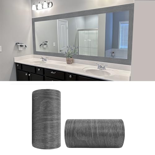 YESUS Dark Gray Wood Grain 3D 10M Wallpaper Border Removable PVC Waterproof Peel and Stick Wallpaper,Bathroom Mirror Frame Border Sticker Wall Decor 3.94 Inch by 32.8 Feet