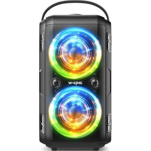 W-KING Party Loudest Portable Bluetooth Speaker Wireless Boom Box, 180W Max Big Large Outdoor Speaker 4 Drivers with 2*4.04'' Subwoofer, 80W HD Huge 105dB Pulse Natur Deep Bass, IPX5/24H/EQ/USB/TF/AUX