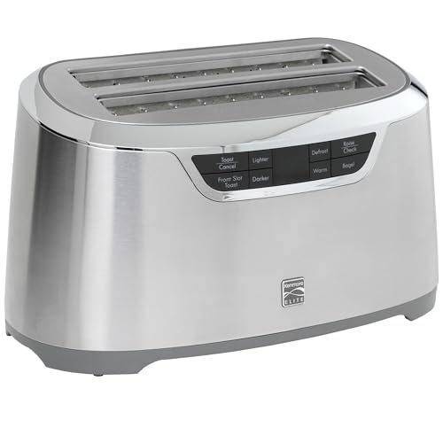 Kenmore Elite toaster 4 slice - long slot countertop kitchen appliance, tostadora de pan, front toast option, easy clean crumb tray, digital control, modern stainless steel design, bread bagel waffels