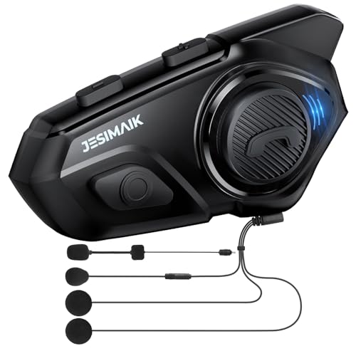 JESIMAIK Motorcycle Helmet Bluetooth Headset, 10 Riders 2000M Communication Systems, Multitasking Audio Helmet Radio with Premium Microphone&40mm Hands-Free Speaker, Stereo Sound Motorcycle Intercom