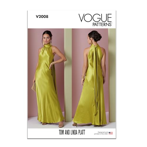 Vogue Misses' Close-Fitting Halter Style Dress Sewing Pattern Packet by Tom & Linda Platt, Design Code V2008, Sizes 4-6-8-10-12, Multicolor