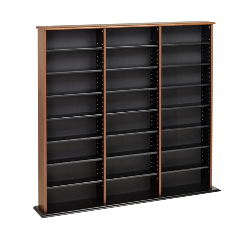 Prepac 3 Column Tall Cabinet Media Storage, Triple Width Wall, Cherry/Black