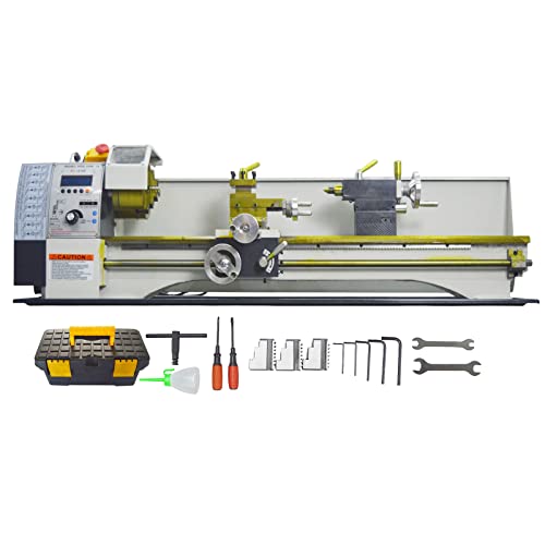 INTBUYING Metal Lathe 8"X32" Benchtop Lathe Machine Precision Hobby DIY Metal Wood Working Lathe Electronic Gearless Horizontal Wood Lathe 1100W Brushless 50-2500rpm Imperial/Metric RC-210E 110V